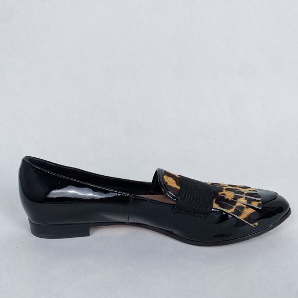 Kate Spade New York Cayla Patent Leather Fringe Leopard Print Loafers 7.5 - Picture 3 of 9